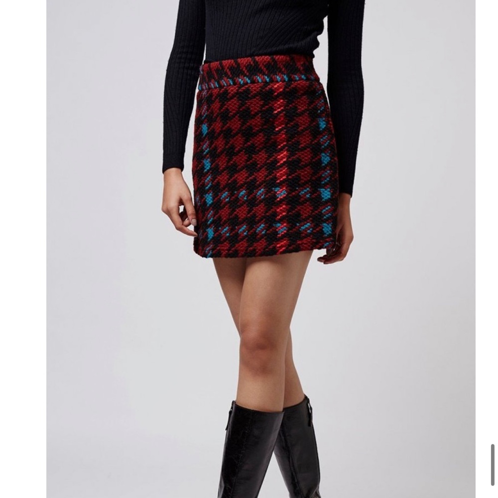 Topshop Skirt Size 4 Wool Mix Short A Line Skirt Dogtooth